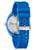 Bulova Herren-Armbanduhr im Detail: silbernes Gehäuse, blaues Silikonband mit Muster