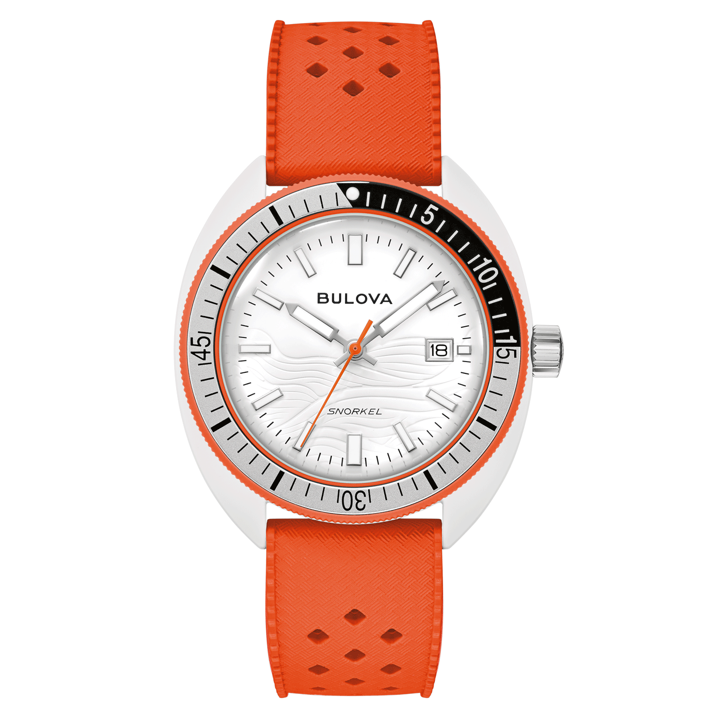 Montre Bulova pour homme avec cadran blanc, lunette et bracelet en céramique hybride orange