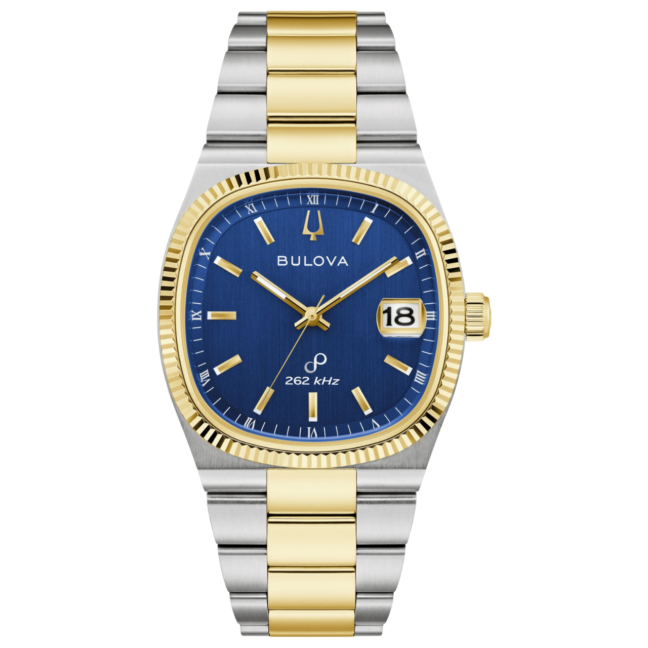 Zweifarbige Herrenarmbanduhr: blaues Zifferblatt, gold-silbernes Edelstahlband, Datumsanzeige