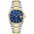 Zweifarbige Herrenarmbanduhr: blaues Zifferblatt, gold-silbernes Edelstahlband, Datumsanzeige