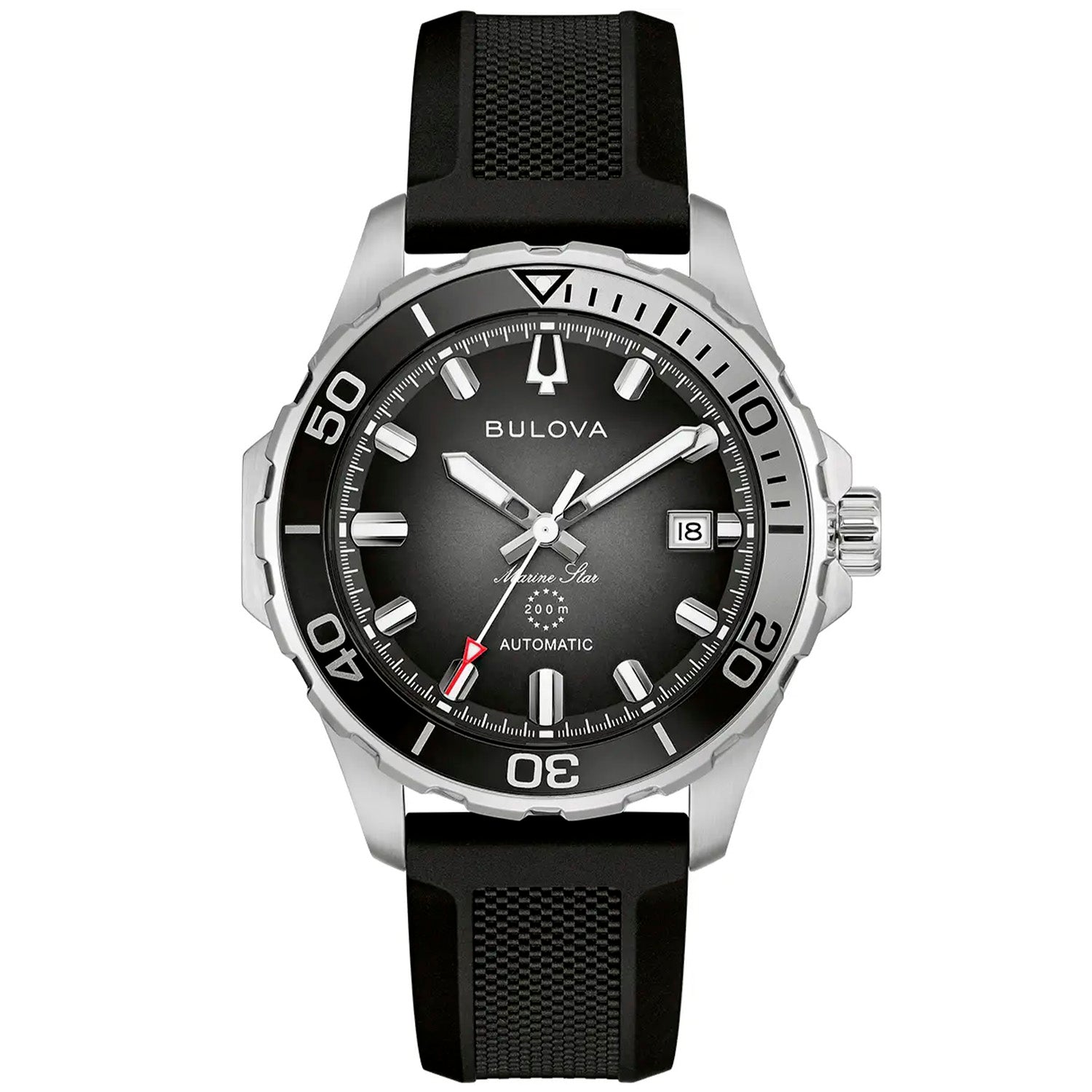 Herrenarmbanduhr: schwarzes Zifferblatt, silbernes Gehäuse, schwarzes Kautschukband