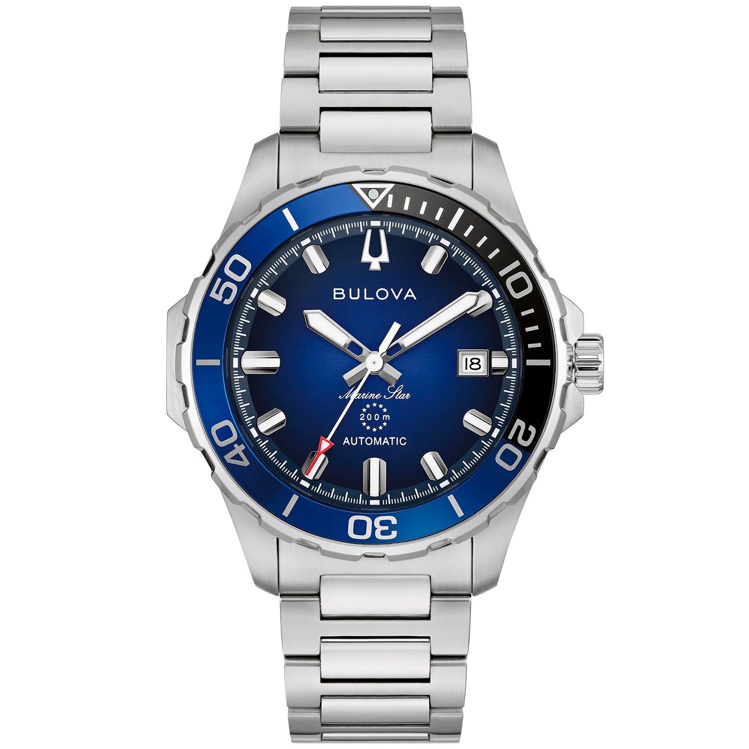 Herrenarmbanduhr mit blauem Zifferblatt, Edelstahlband und drehbarer Lünette