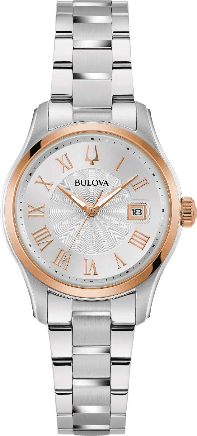 Montre pour femme avec bracelet en acier inoxydable argenté et cadran beige, chiffres romains