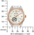 Montre pour femme avec cadran ouvert, bracelet argenté et lunette or rose