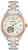 Montre pour femme avec bracelet en acier inoxydable argenté, lunette or rose et cadran ouvert
