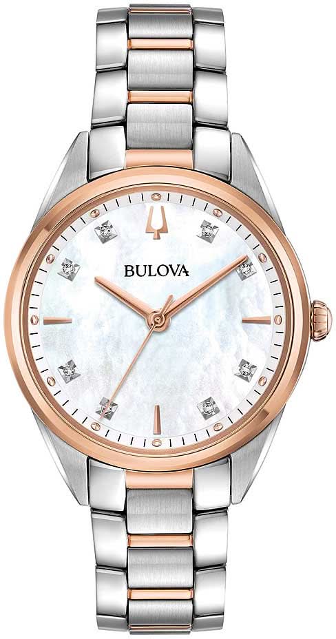 Montre pour femme avec cadran en nacre blanche, aiguilles plaquées or rose et bracelet en acier inoxydable