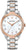 Montre pour femme avec cadran en nacre blanche, aiguilles plaquées or rose et bracelet en acier inoxydable
