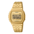 Goldfarbene Vintage-Digitaluhr mit Edelstahlgehäuse, Metallarmband und digitalem LCD-Ziffernblatt.