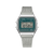 Armbanduhr mit grünem Digitalzifferblatt und silbernem Mesh-Armband, leicht schräg