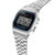 Casio A159WE-1EF Digitaluhr mit silbernem Edelstahlarmband, leicht schräger Frontansicht