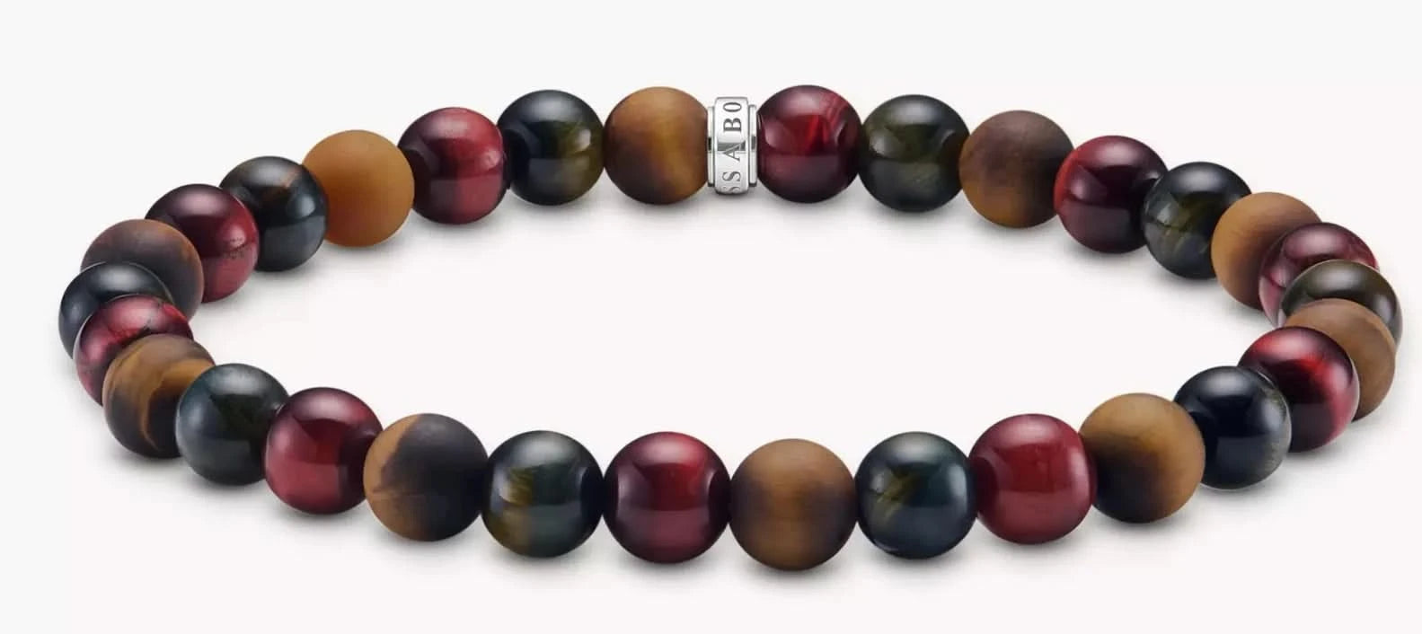 Bracelet en perles d'œil de tigre avec des perles rondes noires, rouges et marron