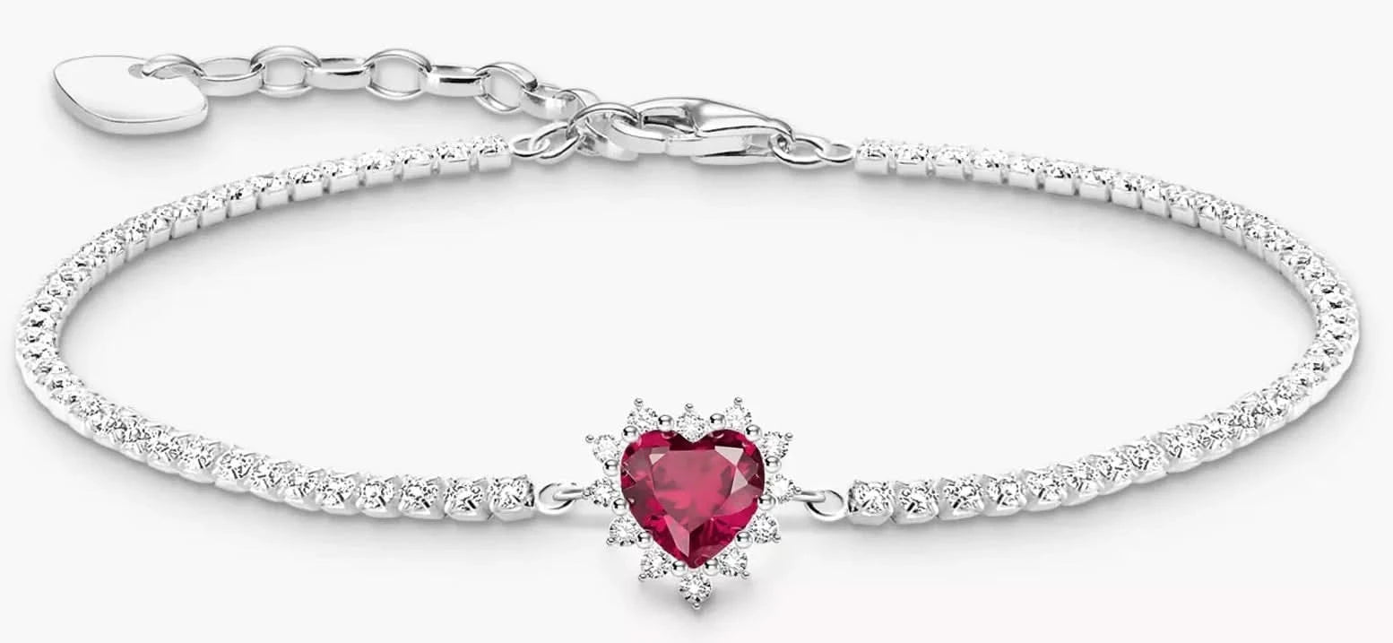 Bracelet cœur en argent avec pierre rose dans le pendentif cœur et contour en zircone