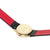 Mondaine-Armbanduhr Rückseite: schwarzes und rotes Lederarmband, rundes goldenes Gehäuse