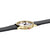 Mondaine-Armbanduhr, Seitenansicht mit schwarzem Lederband und goldfarbenem Gehäuse