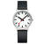 Mondaine Classic Herrenuhr mit schwarzem Armband, weißem Zifferblatt und roten Akzenten