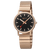 Mondaine Damenuhr mit rundem schwarzem Zifferblatt und Roségoldfarbenem Metallband