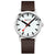 Mondaine Classic Herrenuhr mit braunem Lederarmband und weißem Ziffernblatt, Zeiger mit roter Akzent