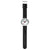 Herrenuhr mit schwarzem Lederarmband und Metallverschluss, rundes weißes Ziffernblatt