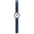 Armbanduhr, blaues Mesh-Armband mit Dornschließe, rundes Zifferblatt mit roten Zeigern