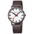 Herrenuhr mit braunem Mesh-Armband, rundem Zifferblatt und schwarzen Indexen, rote Markierung