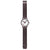 Herrenuhr mit schmalem braunem Mesh-Armband und rundem Zifferblatt mit roten Zeigern