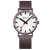 Herrenuhr mit braunem Mesh-Armband, rundem Zifferblatt mit schwarzen Indexen und roten Akzenten