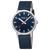 Mondaine Herrenuhr mit tiefblauem Zifferblatt, Indexen und blauem Textilarmband