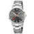 Mondaine Herrenuhr mit silberfarbenem Metallarmband, graues Zifferblatt und roter Sekundenzeiger