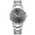 Herrenuhr mit silberfarbenem Metallarmband, grauem Zifferblatt und roten Zeigern