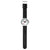 Herrenuhr von der Seite: schwarzes Lederarmband, kleines weißes Zifferblatt, Datum „SAT 3“