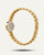 Goldfarbenes Uhrenarmband mit Schließe und Rückseite der runden Uhr