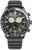 Montre pour homme : cadran noir, sous-cadrans chronographes, bracelet en caoutchouc noir