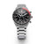 Montre pour homme avec bracelet en acier inoxydable argenté, cadran chronographe noir et index rouges
