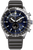 Montre homme avec cadran chronographe, lunette bleue et bracelet en plastique noir