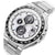 Herrenarmbanduhr mit silbernem Zifferblatt, Chrono-Subdials und schwarzer Außenring-Skala.