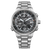 Herrenuhr mit Edelstahlarmband, schwarzem Zifferblatt und Chronographen-Subzifferblättern