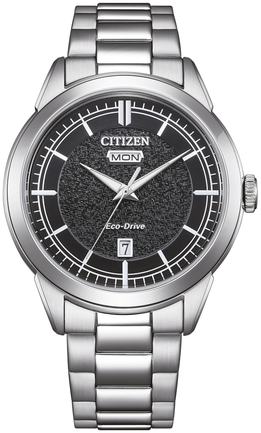 Montre Citizen Eco-Drive pour homme : cadran noir, bracelet en métal