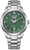 Montre Citizen Eco-Drive pour homme avec cadran vert, bracelet et aiguilles en métal argenté.