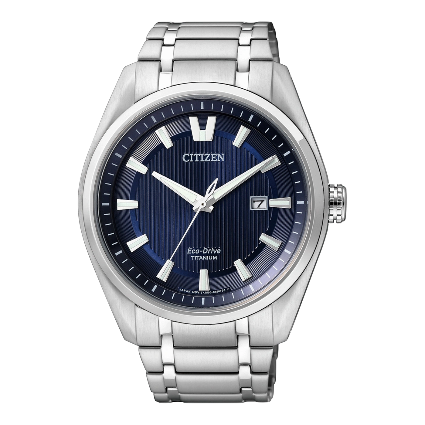 Herrenarmbanduhr mit silbernem Metallarmband und blauem Zifferblatt, CITIZEN
