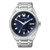Herrenarmbanduhr mit silbernem Metallarmband und blauem Zifferblatt, CITIZEN