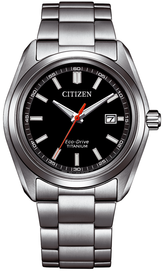 Montre homme avec cadran noir, affichage de la date et bracelet en acier inoxydable