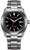 Montre homme avec cadran noir, affichage de la date et bracelet en acier inoxydable