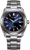 Montre homme avec cadran bleu, bracelet argenté et index bien visibles