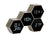 Réveil hexagonal avec trois affichages, alimentation secteur et port USB, finition or antique