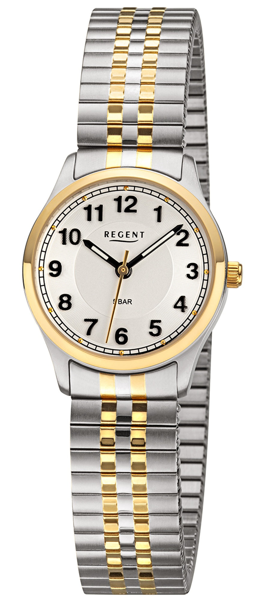 Damenarmbanduhr mit rundem Ziffernblatt, silbergoldenem Bicolorgehäuse und Edelstahlband