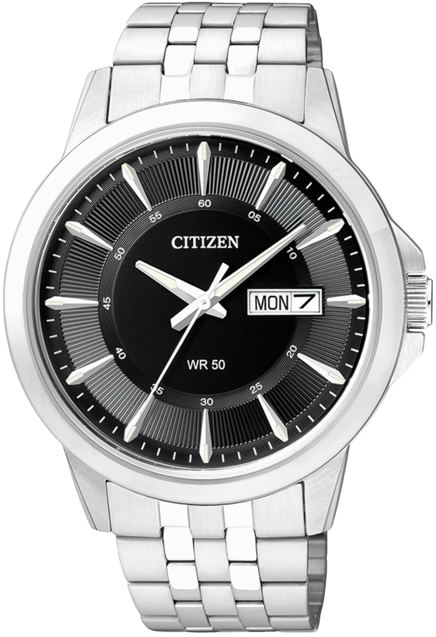 Montre Citizen BF2011-51EC pour homme • Boîtier robuste en acier inoxydable • Affichage pratique jour-date