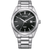 Citizen Herrenuhr mit schwarzem Zifferblatt, Quarzwerk und Datumsanzeige, Edelstahlarmband