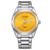 Citizen Herrenuhr mit gelbem Zifferblatt, Quarzwerk und Datumsanzeige, Edelstahlarmband