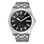 Citizen Eco-Drive Herrenuhr Vorderansicht mit silberfarbenem Gehäuse und schwarzem Zifferblatt