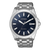 Citizen Eco-Drive Herrenuhr Vorderansicht mit silberfarbenem Gehäuse und blauem Zifferblatt